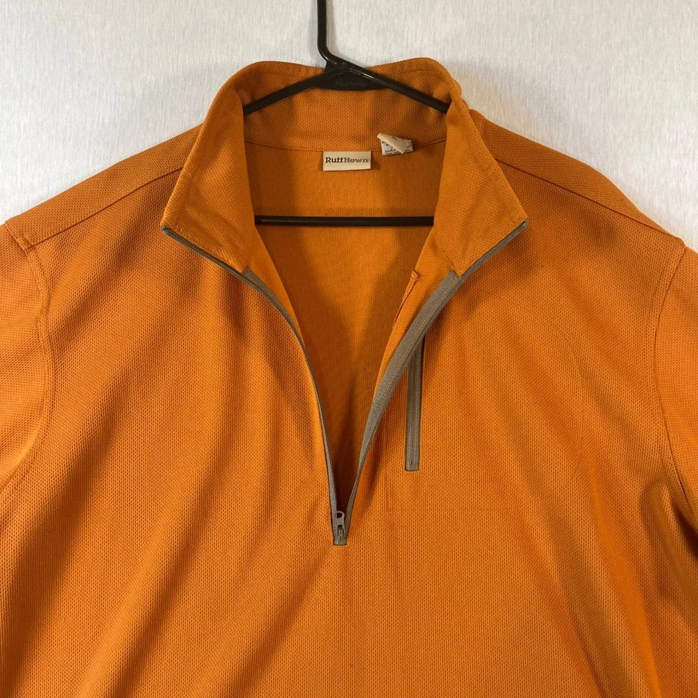 Vintage RuffHewn Mens XL Quarter Zip Burnt Orange Pullover Textured Waffle Knit